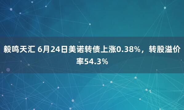 毅鸣天汇 6月24日美诺转债上涨0.38%，转股溢价率54.3%